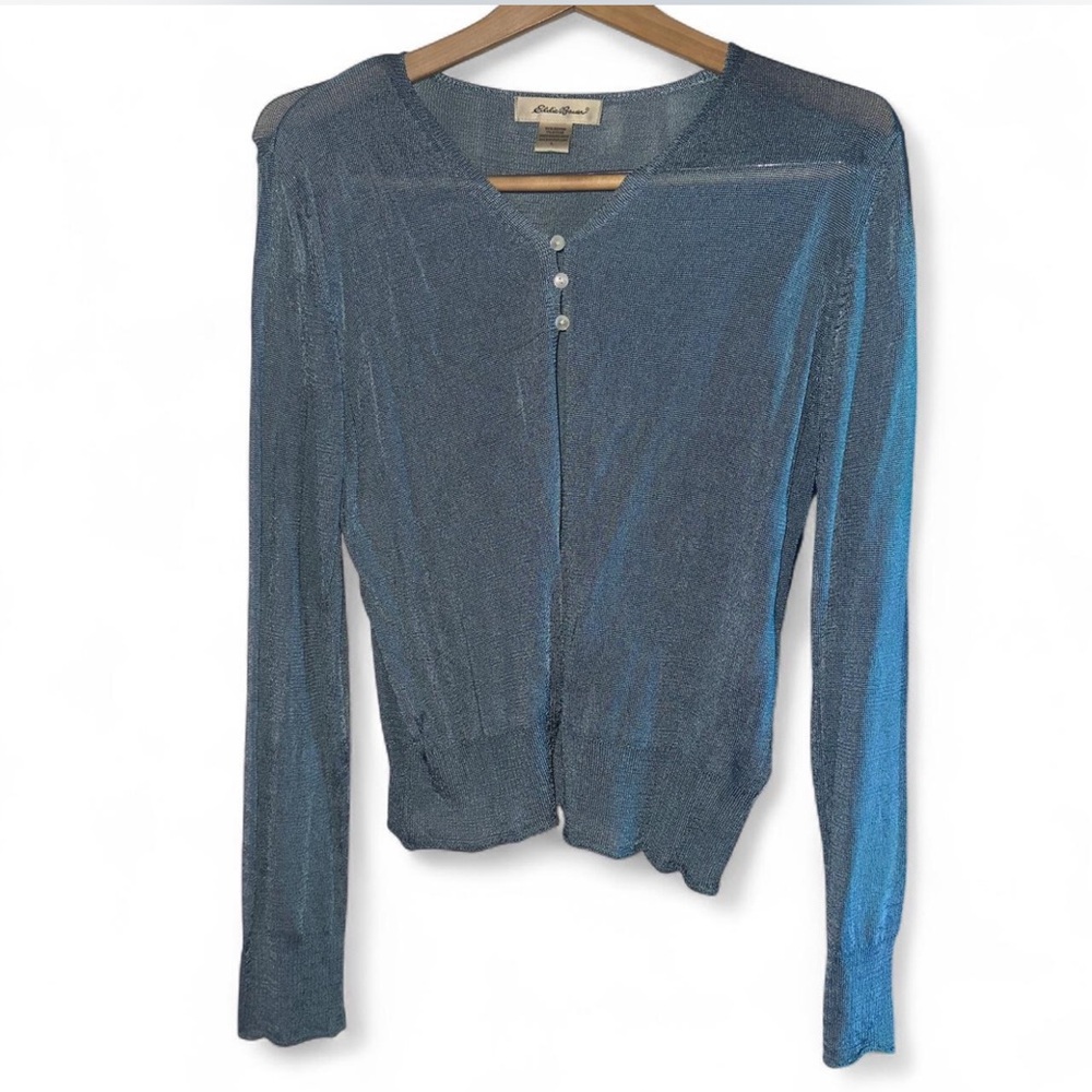 Eddie Bauer Lightweight Blue Knit Cardigan | Vintage | M